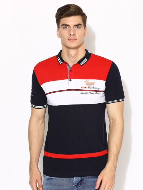 

V2 Value & Variety Men Blue Mandarin Collar Applique T-shirt