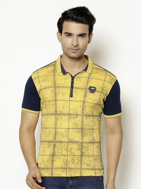 

V2 Value & Variety Men Yellow Printed Henley Neck Raw Edge T-shirt