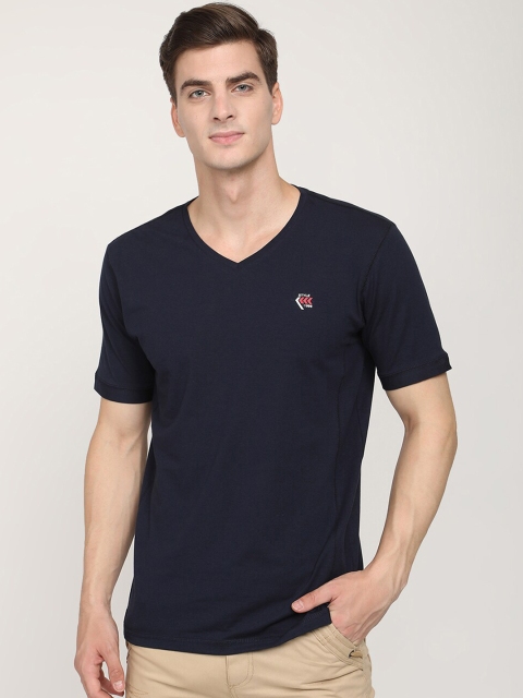 

V2 Value & Variety Men Blue V-Neck Indigo Pure Cotton Applique T-shirt