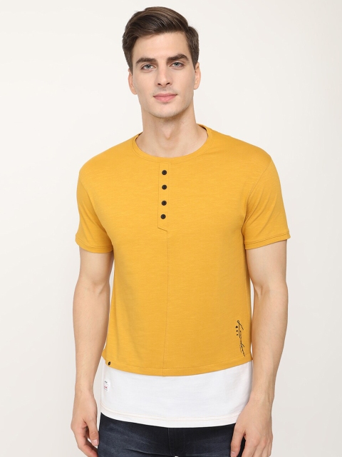 

V2 Value & Variety Men Yellow Extended Sleeves Pure Cotton T-shirt