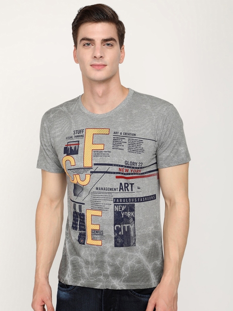 

V2 Value & Variety Men Grey Printed Extended Sleeves Applique T-shirt