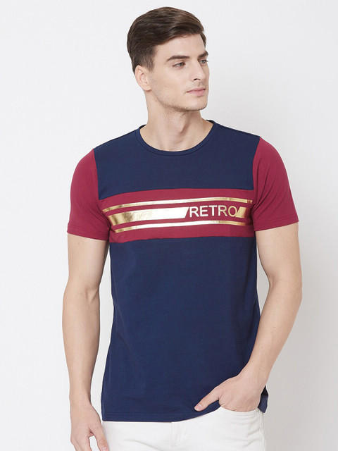 

V2 Value & Variety Men Blue Striped Applique T-shirt