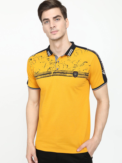 

V2 Value & Variety Men Mustard Yellow Printed V-Neck T-shirt