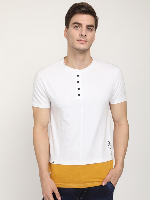 

V2 Value & Variety Men White Henley Neck Pure Cotton T-shirt