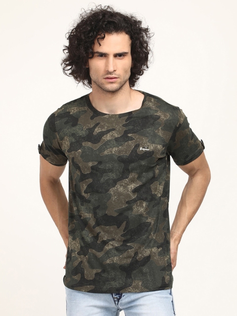 

V2 Value & Variety Men Green Printed Tropical Raw Edge T-shirt