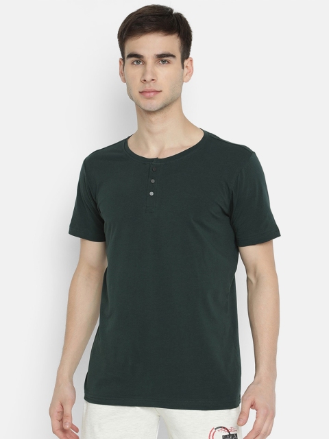 

V2 Value & Variety Men Green Henley Neck Applique T-shirt