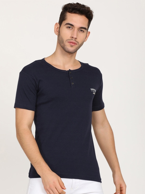

V2 Value & Variety Men Blue Henley Neck Applique T-shirt