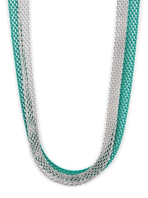 

Chumbak Teal Blue & Silver-Toned Dual-Stranded Choker Necklace