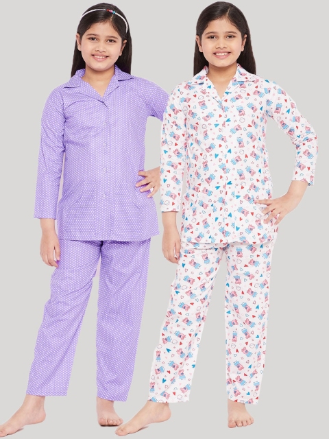 

KYDZI Girls Multicoloured Set of 2 Printed Cotton Night suit, Multi