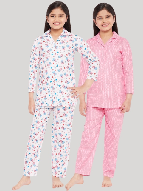 

KYDZI Girls Multicoloured Set of 2 Printed Cotton Night suit, Multi
