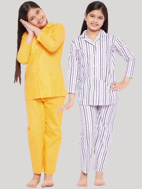 

KYDZI Girls Multicoloured Set of 2 Printed Cotton Night suit, Multi