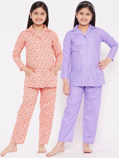

KYDZI Girls Pink & Purple Printed Night suit