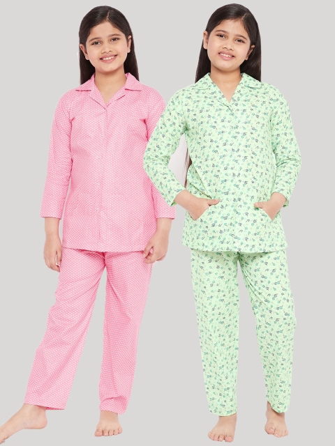 

KYDZI Girls Multicoloured Set of 2 Printed Cotton Night suit, Multi