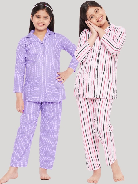 

KYDZI Girls Purple & Pink Printed Night suit