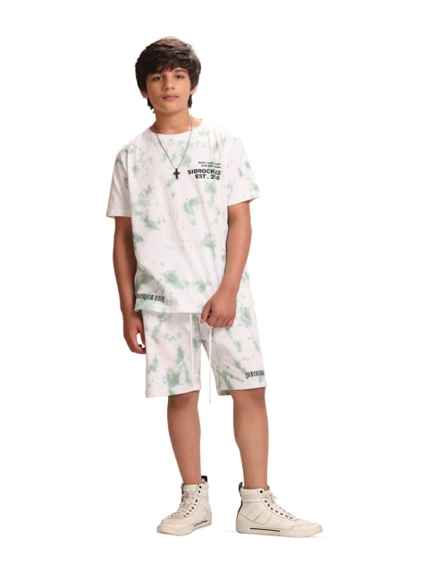 

SIDROCK Boys White Printed Tie & Dye Cotton T-shirt with Shorts