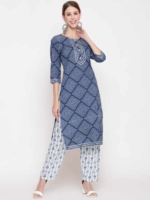 

THE NKS PLUS Women Blue Printed Pure Cotton Kurta Set