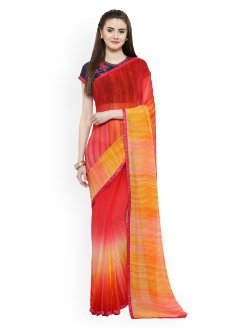 

Mitera Red & Orange Embroidered Pure Georgette Saree