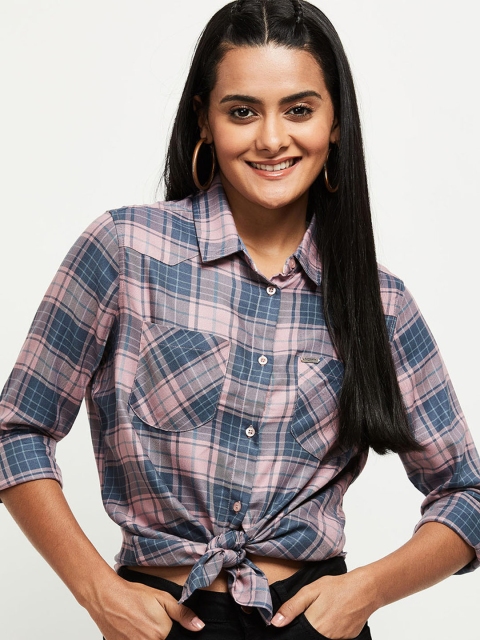 

max Women Mauve Tartan Checks Casual Shirt
