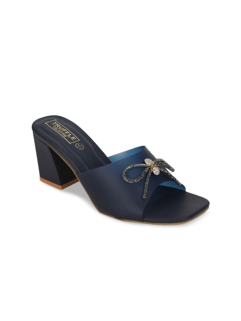 

Truffle Collection Blue Embellished PU Block Mules