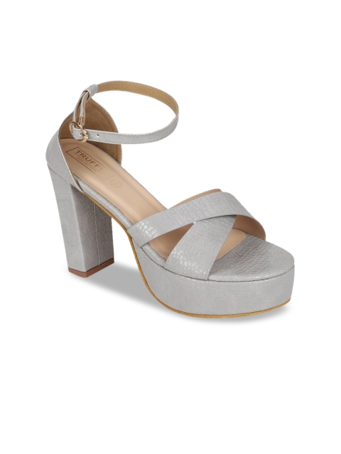 

Truffle Collection Grey Textured PU Platform Sandals with Buckles