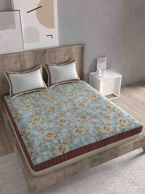 

Spangle Blue & Brown Floral 260 TC Cotton King Bedsheet with 2 Pillow Covers