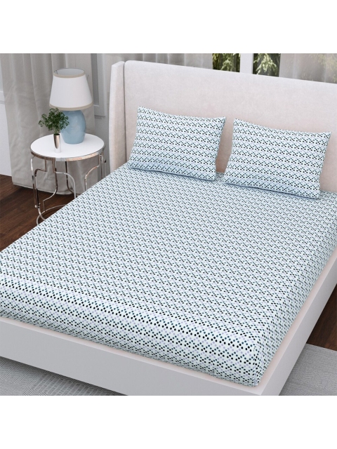 

Aura White & Blue Floral 200 TC Queen Bedsheet with 2 Pillow Covers