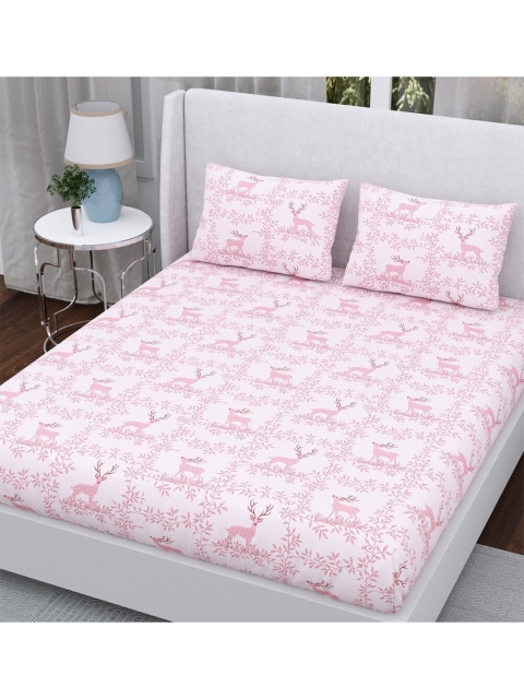 

Aura Pink Floral 200 TC Queen Bedsheet with 2 Pillow Covers