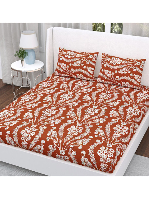 

Aura White & Brown Floral 200 TC Queen Bedsheet with 2 Pillow Covers