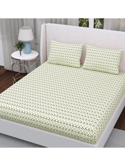

Aura Cream-Coloured & Green Floral 200 TC Queen Bedsheet with 2 Pillow Covers