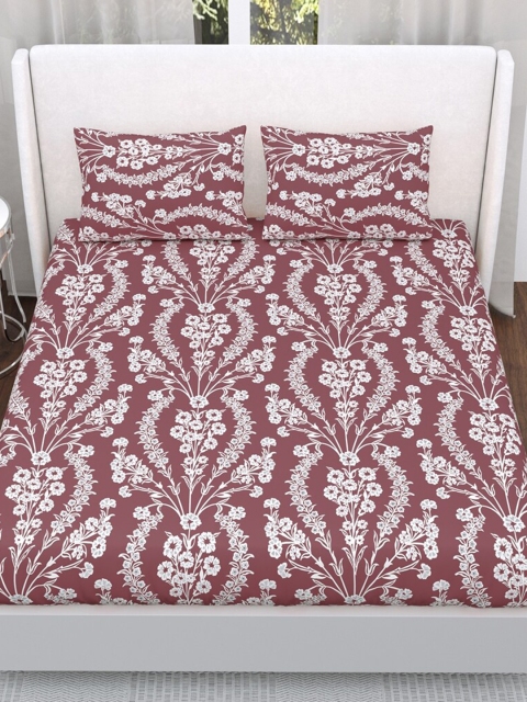 

Aura White & Purple Floral 200 TC Queen Bedsheet with 2 Pillow Covers
