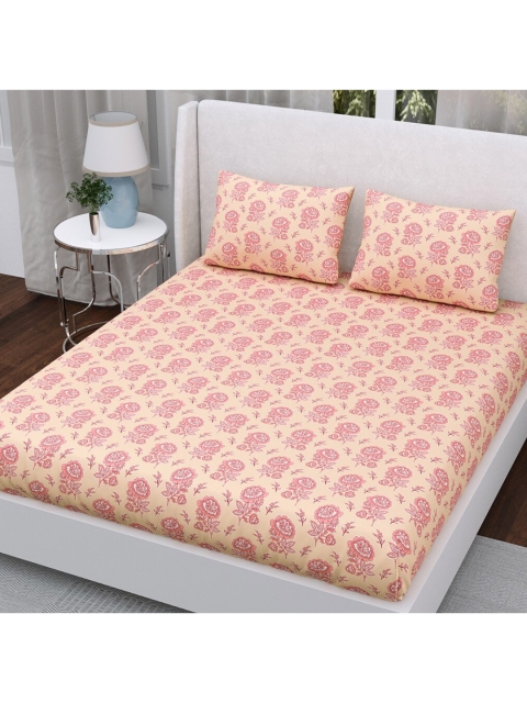 

Aura Pink & Beige Floral 200 TC Queen Bedsheet with 2 Pillow Covers