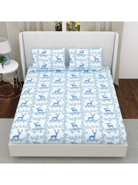 

Aura Blue & White Floral 200 TC Queen Bedsheet with 2 Pillow Covers