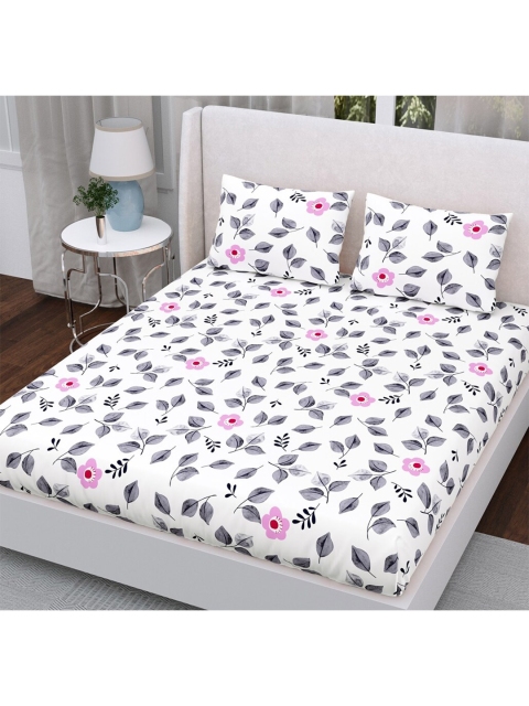 

Aura Off White & Pink Floral 200 TC Queen Bedsheet with 2 Pillow Covers