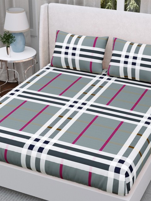 

Aura Grey & White Geometric 200 TC Queen Bedsheet with 2 Pillow Covers