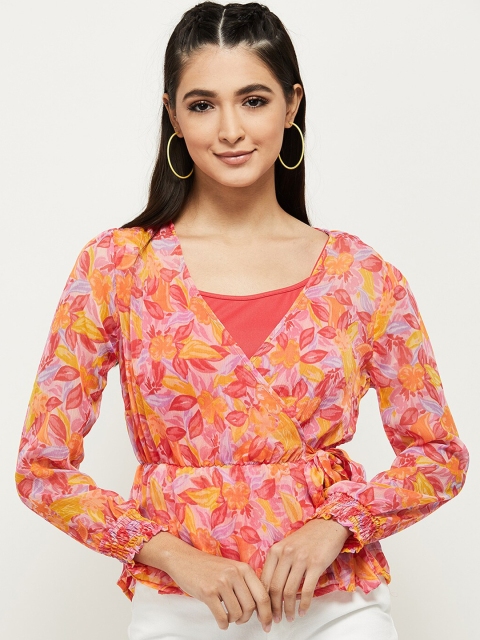 

max Pink Print Wrap Top