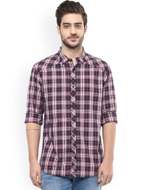 

SPYKAR Men Navy & White Slim Fit Checked Casual Shirt, Navy blue