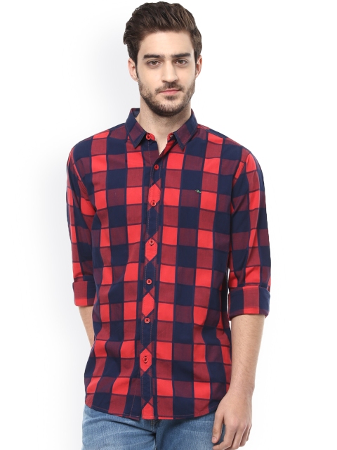 

SPYKAR Men Red & Navy Slim Fit Checked Casual Shirt