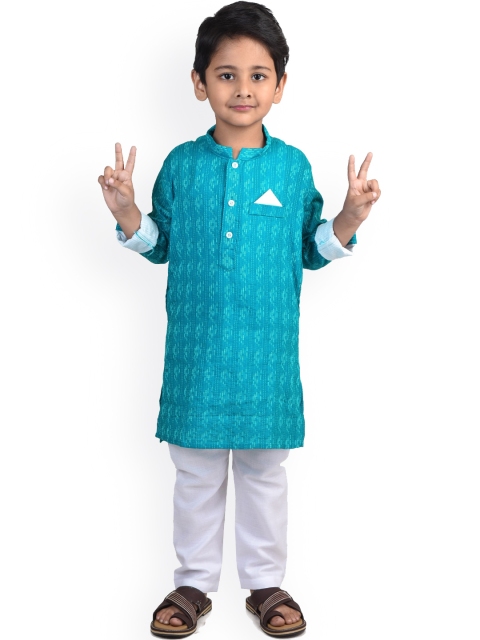 

Kinder Kids Boys Blue Striped Pure Cotton Kurta with Pyjamas