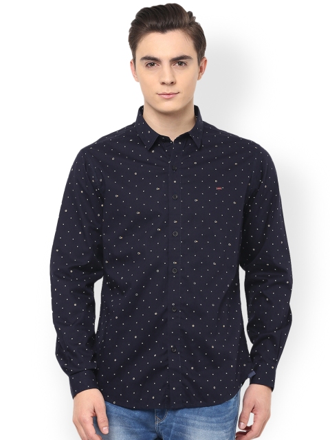 

SPYKAR Men Navy Slim Fit Printed Casual Shirt, Navy blue