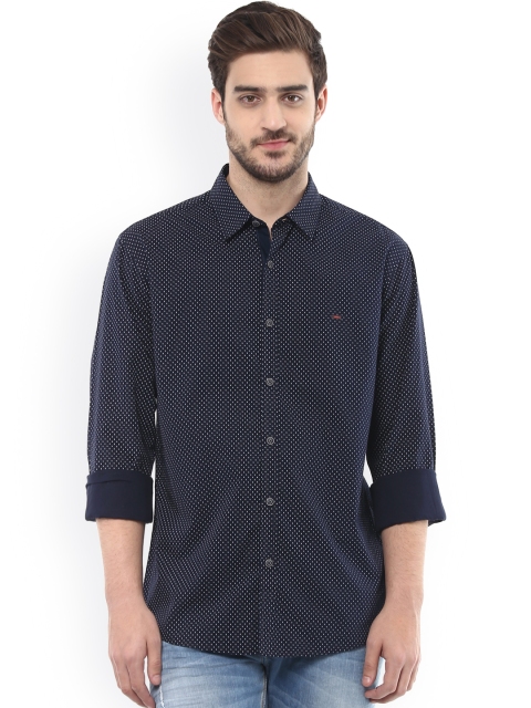 

SPYKAR Men Navy Slim Fit Printed Casual Shirt, Navy blue