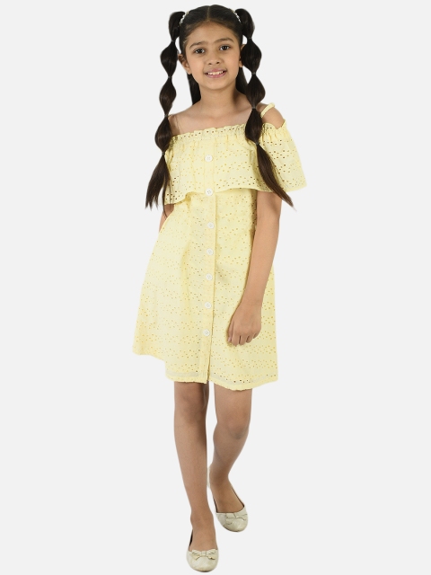 

Natilene Girls Yellow Schiffli Layered Pure Cotton A-Line Dress