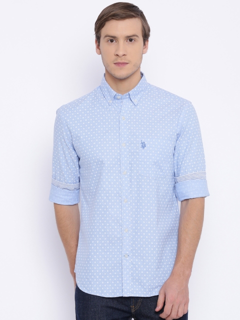 

U.S. Polo Assn. Men Blue Tailored Fit Printed Casual Shirt