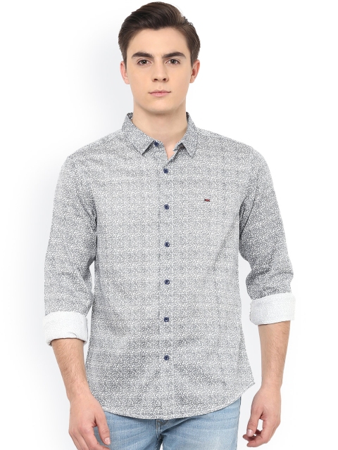 

SPYKAR Men Navy & White Slim Fit Printed Casual Shirt, Navy blue