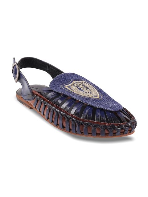 

Metro Men Navy Blue & Yellow Leather Shoe-Style Sandals