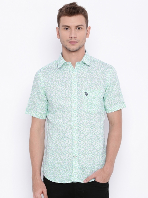 

U.S. Polo Assn. Men Green & Off-White Printed Tailored Fit Casual Shirt
