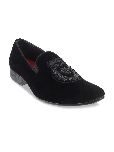 

Metro Men Black Embroidered Formal Slip-Ons
