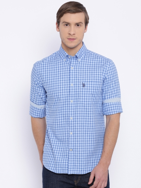 

U.S. Polo Assn. Men Blue Tailored Fit Checked Casual Shirt