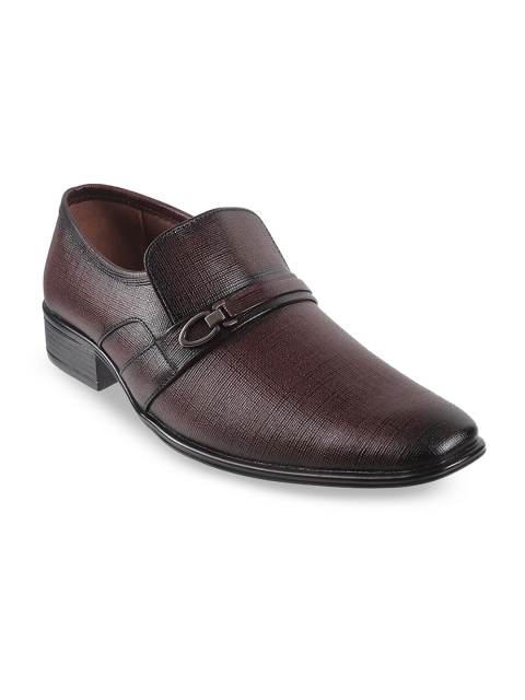 

Metro Men Maroon Solid Leather Formal Slip-Ons