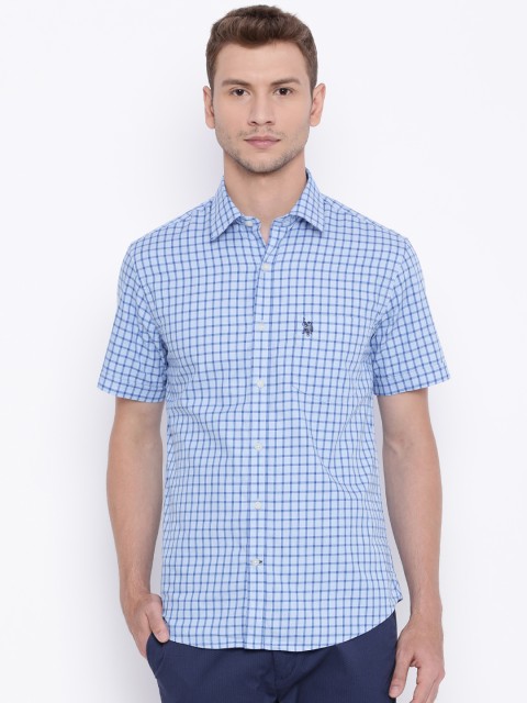 

U.S. Polo Assn. Men Blue Checked Tailored Fit Casual Shirt