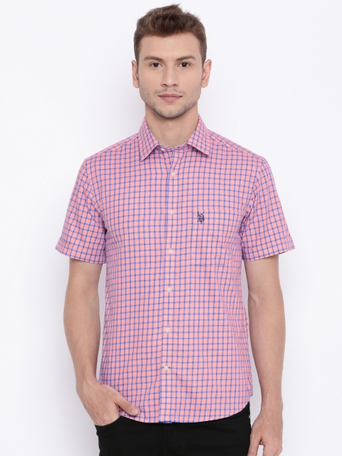 

U.S. Polo Assn. Men Pink & Blue Checked Tailored Fit Casual Shirt